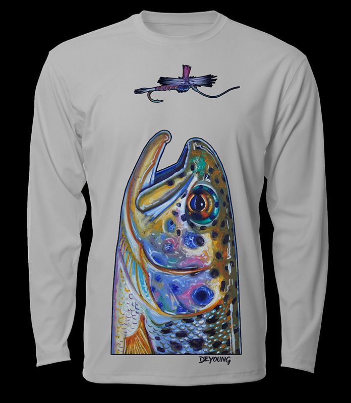 Rainbow Trout Head – UV Protective Shirt – Light Grey