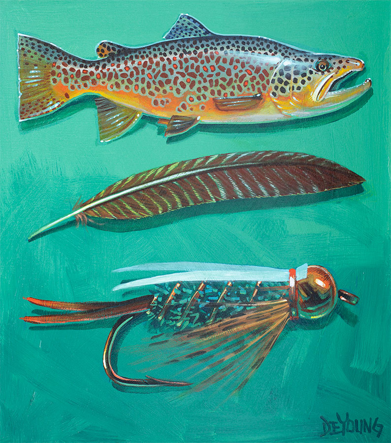 Brown Trout, Turkey Wing and Prince Nymph - Framed Metal Print